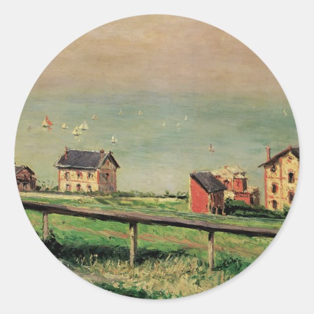 Sticker Rond Regatta à Villerville par Gustave Caillebotte (Devant)