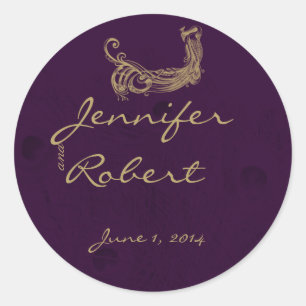 Sticker Rond Régence de paon dans le phoque à enveloppe violett