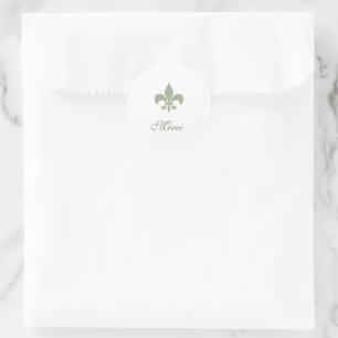 Sticker Rond Regency Green Fleur de Lis Merci Mariage
