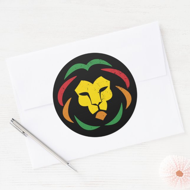 Sticker Rond Reggae Lion Tattoo JunetDix Blackity Black (Enveloppe)