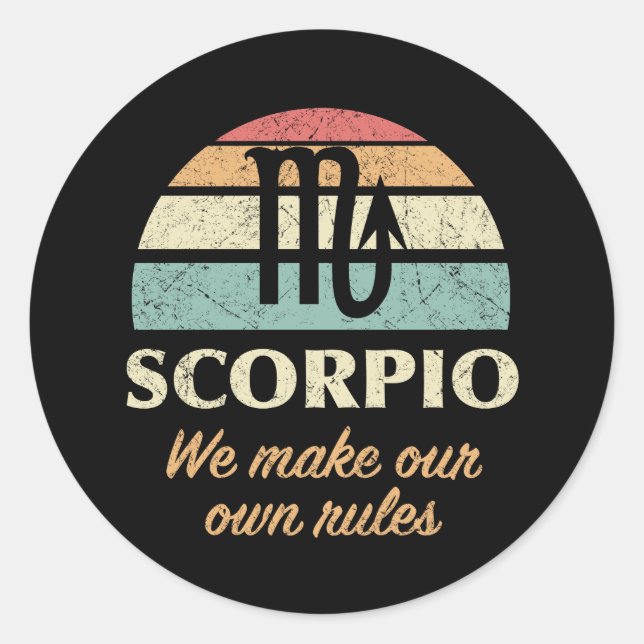 Sticker Rond Règles amusantes de Zodiac Scorpio (Devant)