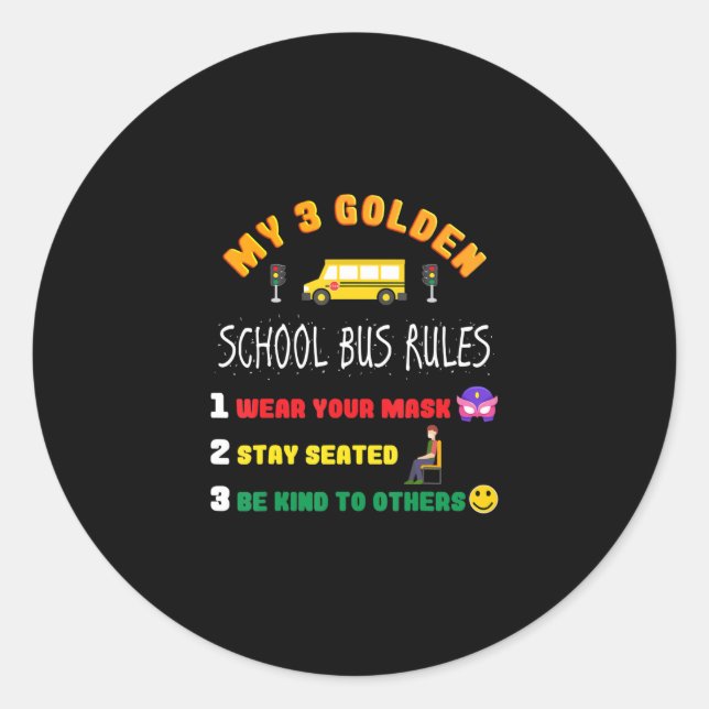 Sticker Rond Règles d'autobus scolaire pour les élèves Funky Sc (Devant)
