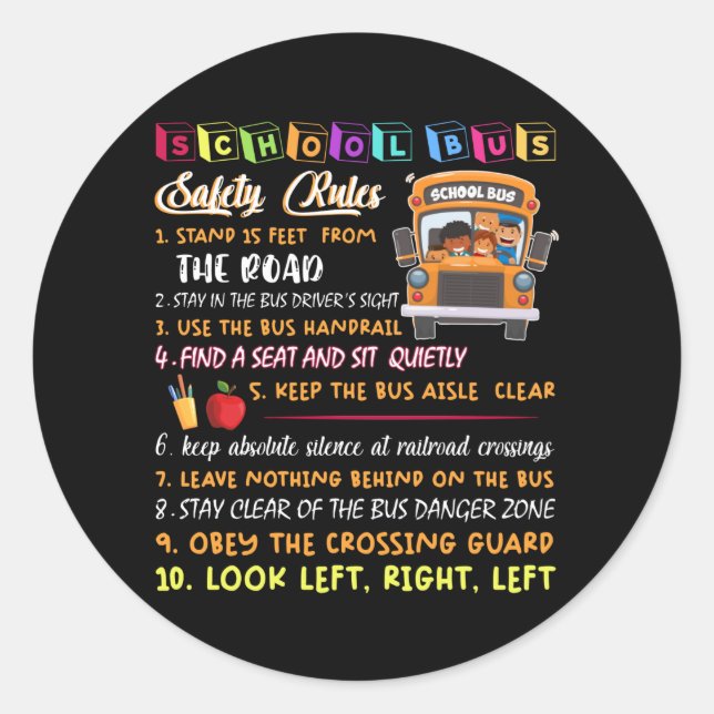 Sticker Rond règles de sécurité des autobus scolaires (Devant)