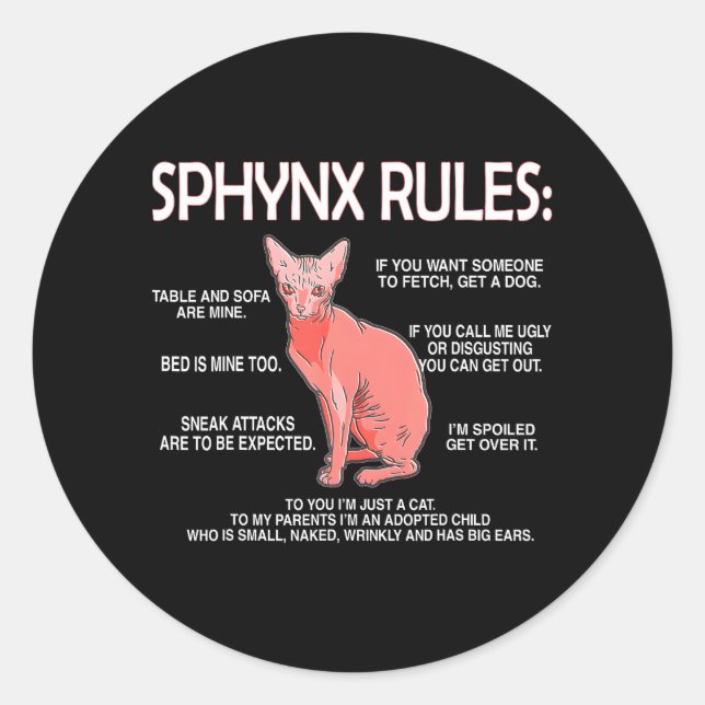 Sticker Rond Règles Sphynx Funny Sphynx Chat propriétaire Chat  (Devant)