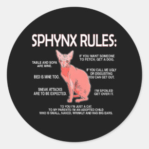 Sticker Rond Règles Sphynx Funny Sphynx Chat propriétaire Chat 