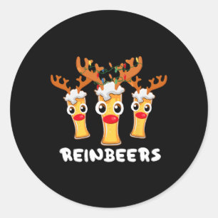 Sticker Rond Reinbeers Funny Reindeer Bière Noël Boire X