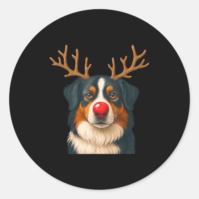 Sticker Rond Reindeer Australian Shepherd Christmas Aussie Dog  (Devant)