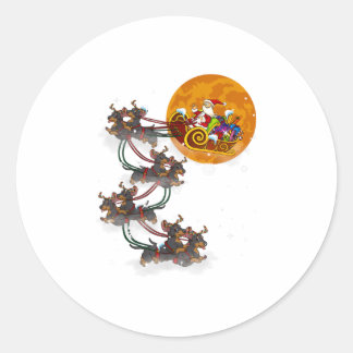 Sticker Rond Reindeer de Noël Dachshund Chien Teg Fun