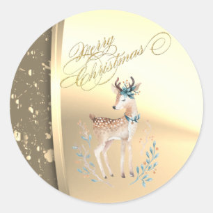 Sticker Rond Reindeer de Noël tendance, Faux Gold