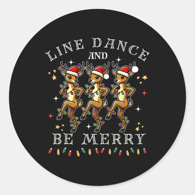 Sticker Rond Reindeer Line Danse Et Soyez Joyeux Noël Festif (Devant)