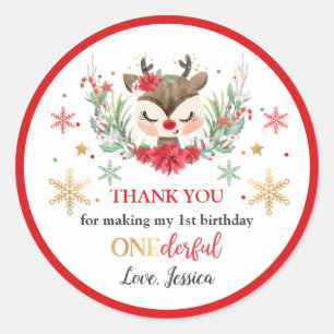 Sticker Rond Reindeer Noël 1er Anniversaire Hivernal Deer Favor