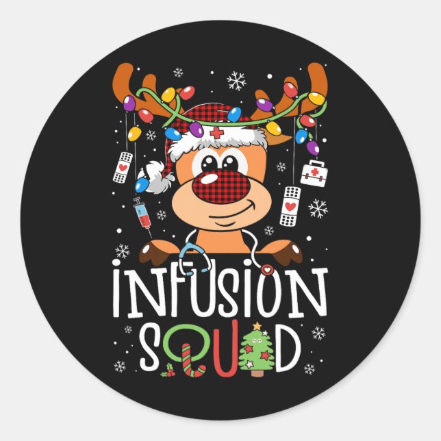 Sticker Rond Reindeer noël infusion infirmière escouade stethos (Devant)