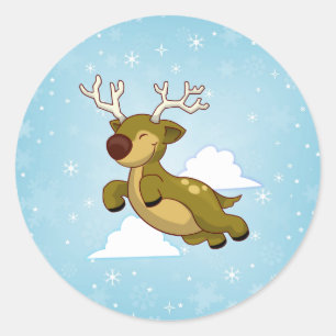 Sticker Rond Reinder volant Noël