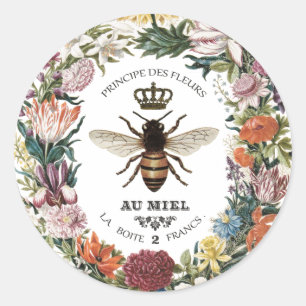 STICKER ROND REINE BOTANIQUE VINTAGE MODERNE BEE
