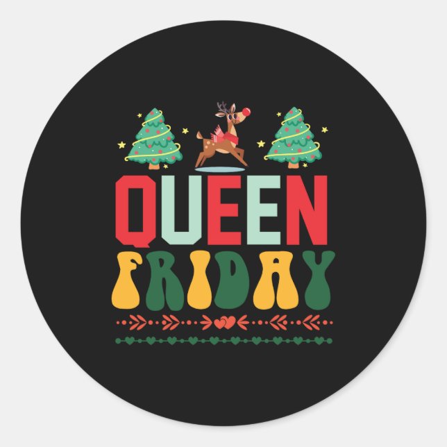 Sticker Rond Reine cadeau de Noël vendredi (Devant)