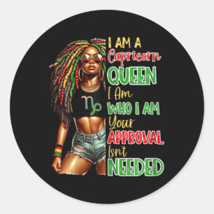 Sticker Rond Reine Capricorne Noire Femmes Afro-Américaine Juin