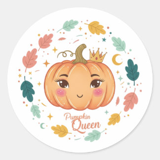 Sticker Rond Reine Citrouille 👑 | Halloween Mignon