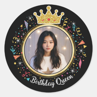 Sticker Rond Reine d'anniversaire Couronne d'or Créer votre pro