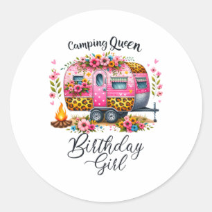 Sticker Rond Reine de camping d'anniversaire Camp rose floral V