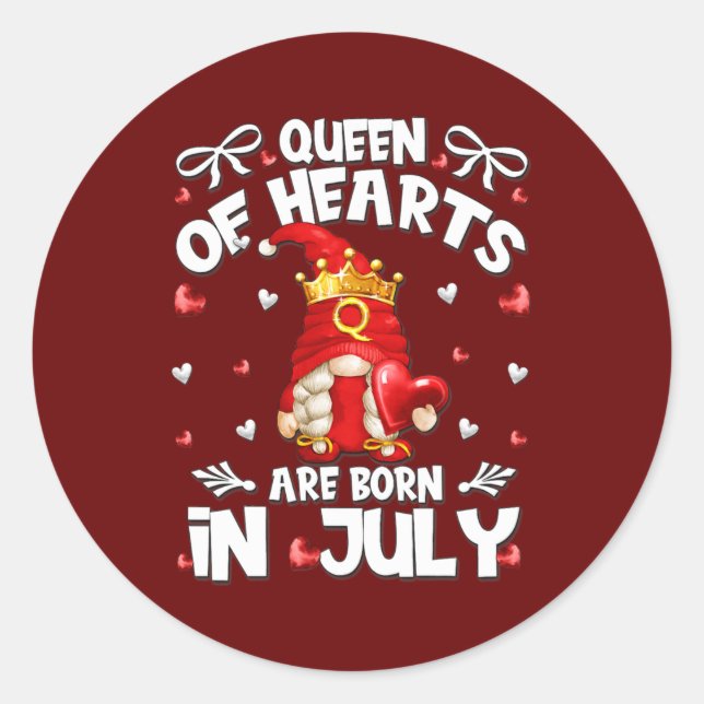 Sticker Rond Reine Des Coeurs Anniversaire Gnome Pour La Légend (Devant)