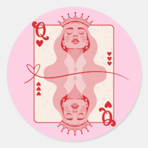 Sticker Rond Reine des Coeurs Art rouge et rose