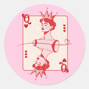 Sticker Rond Reine des Coeurs rouge et rose