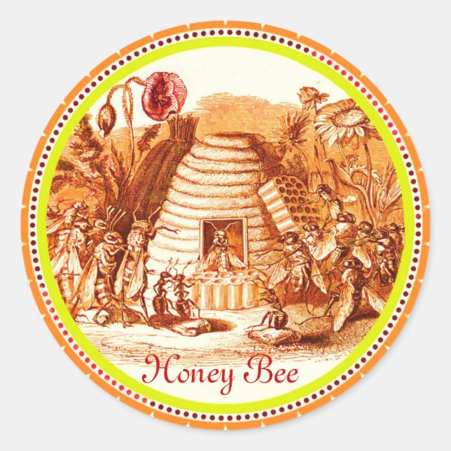 STICKER ROND REINE DES HONEY BEES EN SKEP / BEEKEEPER (Devant)