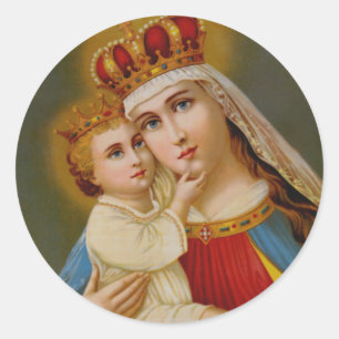 Sticker Rond Reine du Ciel Vierge Marie Bébé Jésus