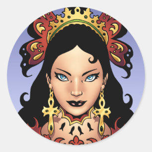 Sticker Rond Reine gothique exotique avec oreilles d'Ankh par A