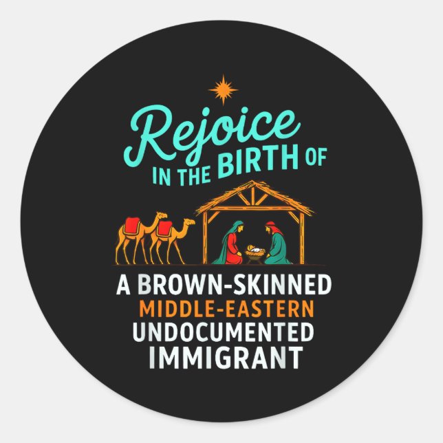 Sticker Rond Rejoice In The Birth Of A Brown Skinned Christian  (Devant)