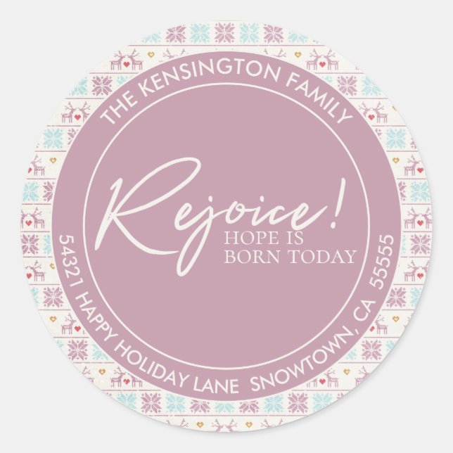 Sticker Rond Réjouissez Noël Pastel Typographie Adresse (Devant)