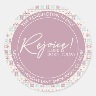 Sticker Rond Réjouissez Noël Pastel Typographie Adresse