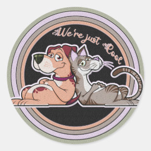 Sticker Rond Relation de chat de chien
