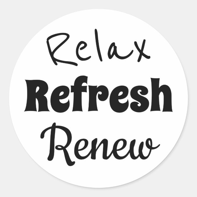 Sticker Rond Relax Refresh Renouvellement Pour Les Soins De Bai (Devant)