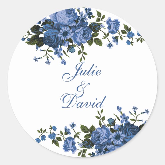Sticker Rond Religieux Bleu Rose Floral Élégant Classic Round (Devant)