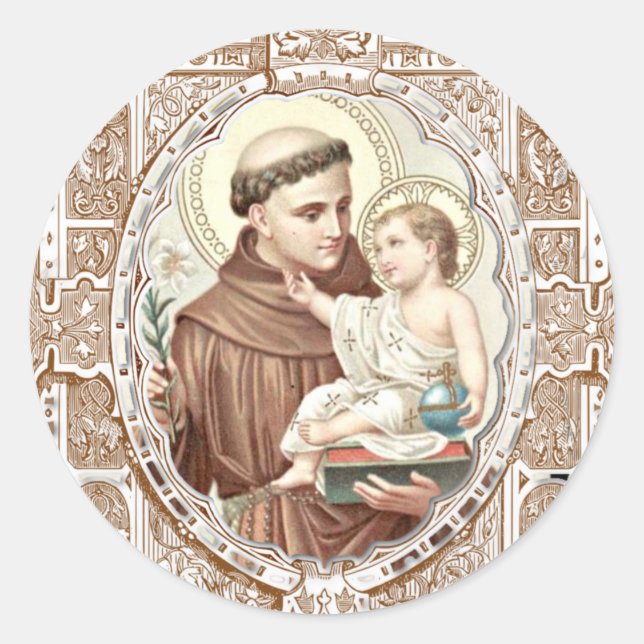 Sticker Rond Religieux Saint Antoine Bébé Jésus prêtre catholiq (Devant)
