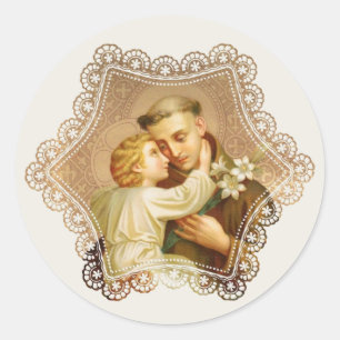 Sticker Rond Religieux Saint Antoine Bébé Jésus prêtre catholiq