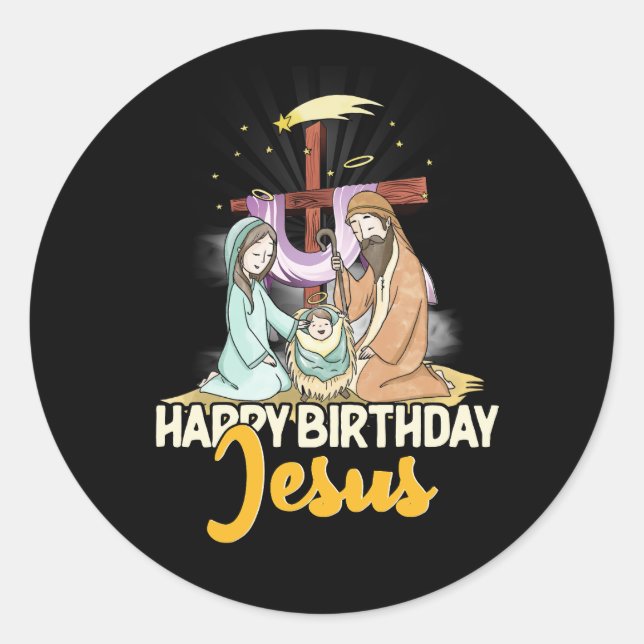 Sticker Rond Religion chrétienne Église de Noël Joyeux annivers (Devant)