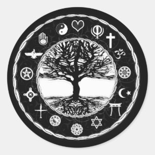 Sticker Rond Religions du monde Paix Arbre de vie