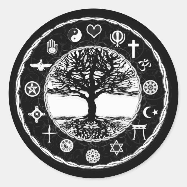 Sticker Rond Religions du monde Paix Arbre de vie (Devant)