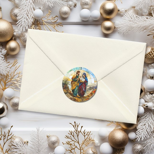 Sticker Rond Religious Stained Glass Holiday Family (Religious Stained Glass Holiday Family Classic Round Sticker
)