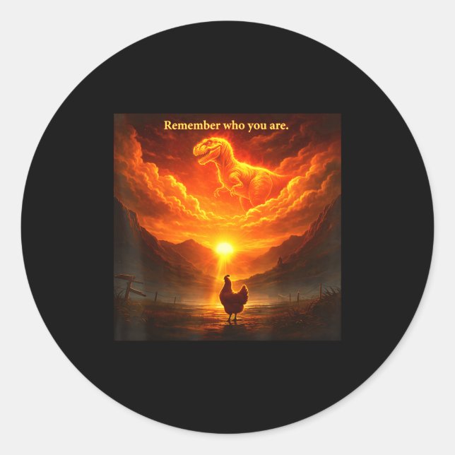 Sticker Rond Remember Who Are You Dinosaur Chicken Cool Funny G (Devant)