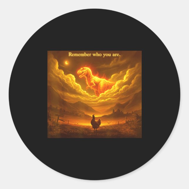 Sticker Rond Remember Who You Are Funny Evolution Meme Chicken  (Devant)