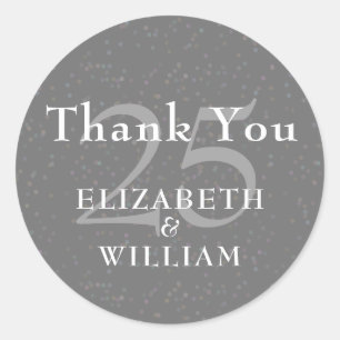 Sticker Rond Remerciement 25e Anniversaire Silver Stardust