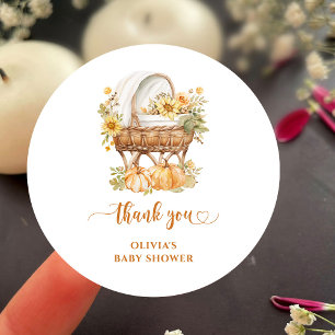 Sticker Rond Remerciement Baby Shower Automne Citrouille Neutre