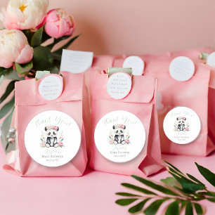 Sticker Rond Remerciement Baby Shower Panda Bébé Pivoines Jungl