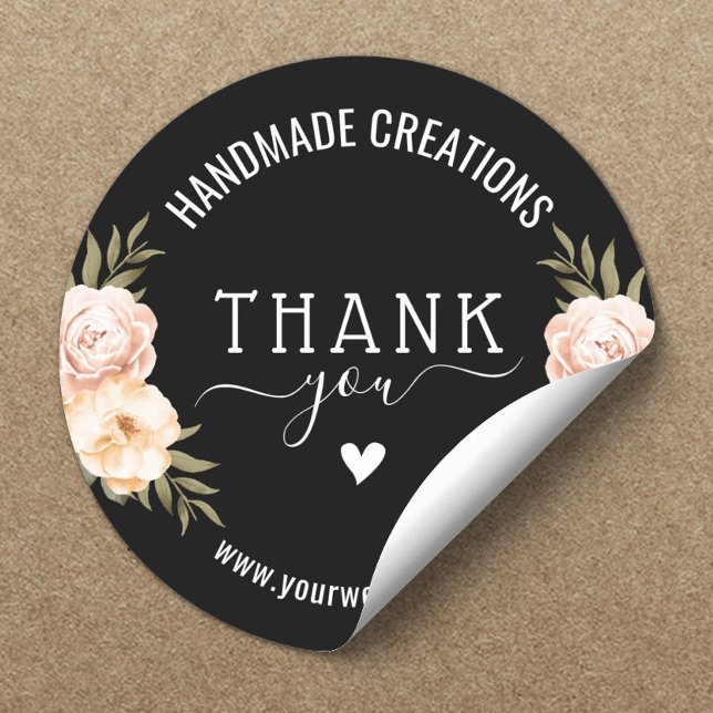 Sticker Rond Remerciement d'affaires élégant floral fait main (Créateur téléchargé)