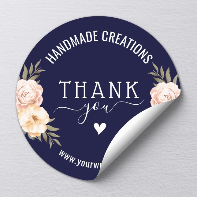 Sticker Rond Remerciement d'affaires fait main Élégant floral m (Créateur téléchargé)