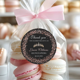 Sticker Rond Remerciement d'anniversaire de Quinceañera en or n