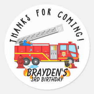 Sticker Rond Remerciement d'anniversaire pour Camion de pompier